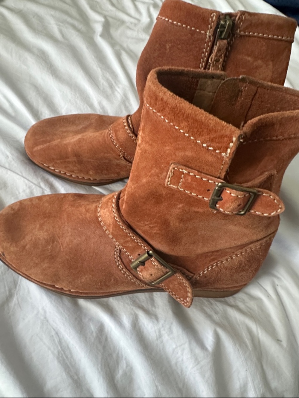 Hush Puppies Brown Suede Ankle Boots with Buckle Strap